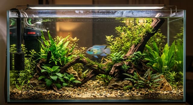 Planted freshwater aquarium housing a Electric Blue Acara