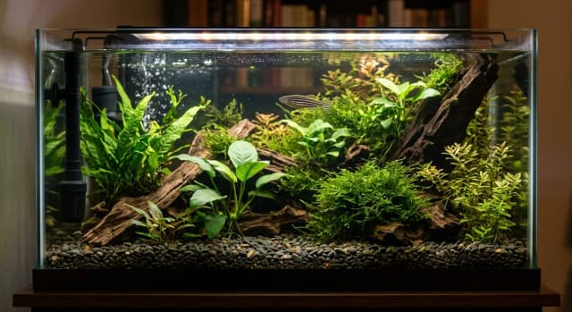 Planted freshwater aquarium housing a Zebra Danio